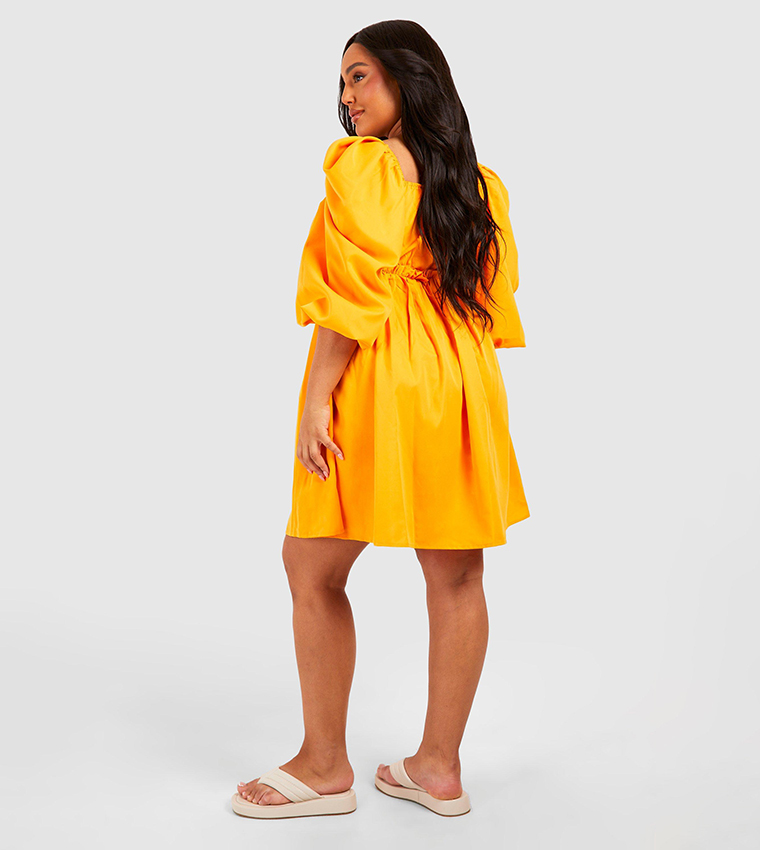 Buy Boohoo Puff Sleeves Plunge Smock Dress In Orange | 6thStreet UAE