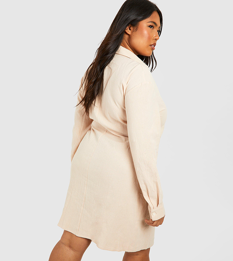 ワンピース ARGUE LINEN BOXY WIDE SHIRT DRESS Square Neck Linen Dress, Brick