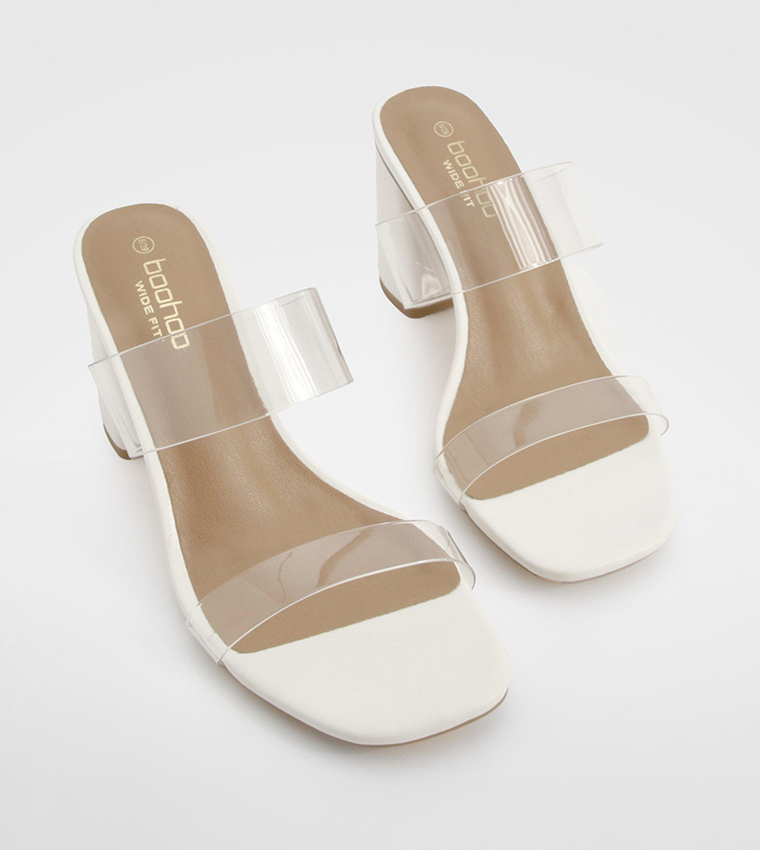 Buy Boohoo Wide Fit Clear Double Strap Block Heel Sandals In White 6thStreet Bahrain