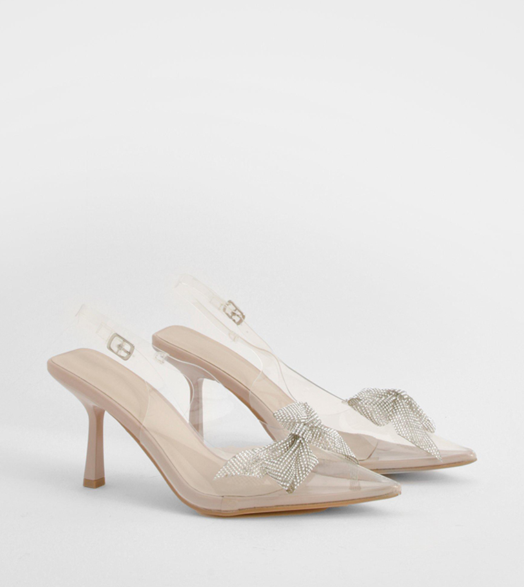 Buy Boohoo Embellished Bow Clear Slingback Pumps In Beige 6thStreet Bahrain