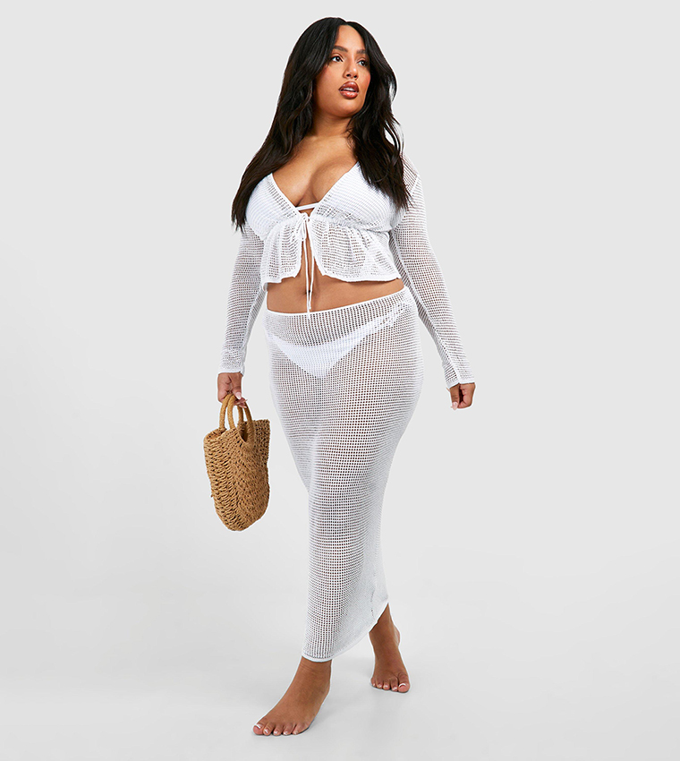 Plus Long Sleeves Tie Detail Beach Co-Ord Set