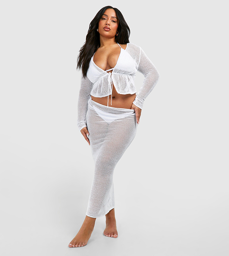 Plus Long Sleeves Tie Detail Beach Co-Ord Set