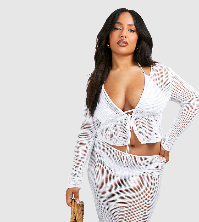 Plus Long Sleeves Tie Detail Beach Co-Ord Set