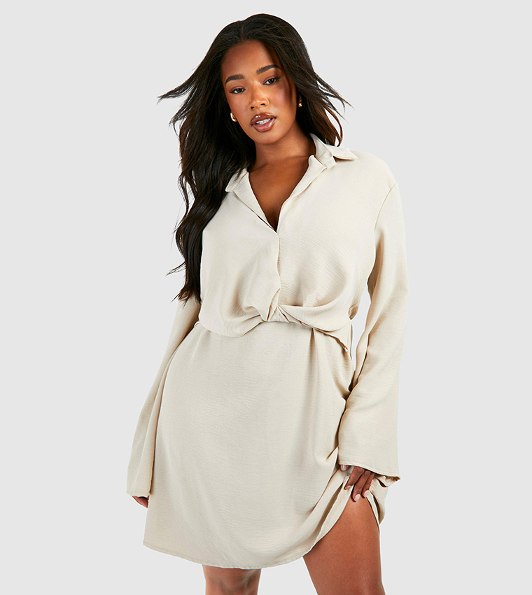 Hammered Twist Front Shift Dress
