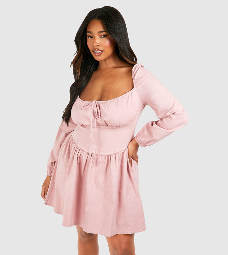 Buy Boohoo Bengaline Milkmaid Corest Skater Dress In Pink
