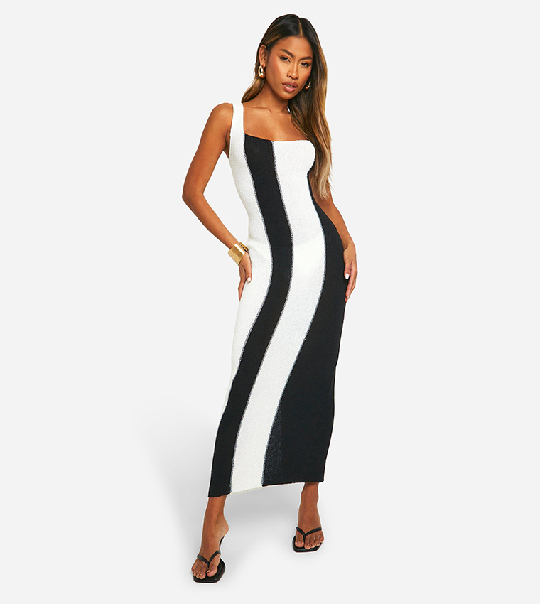 Buy Boohoo Monochrome Wide Stripe Sleeveless Knitted Maxi Dress In White 6thStreet Oman