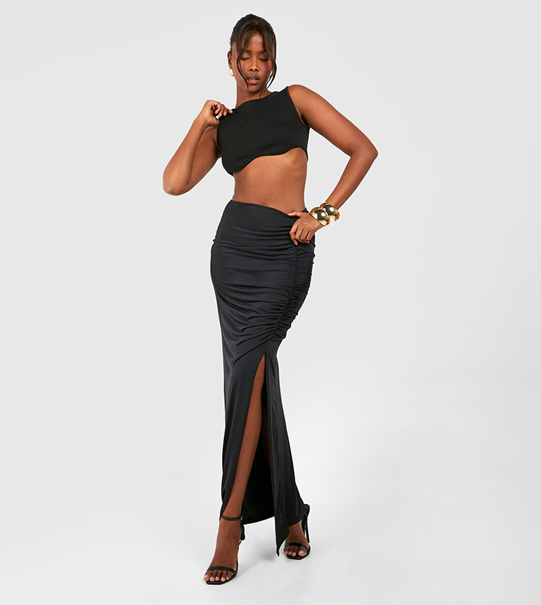 Buy Boohoo Ruched Maxi Skirt In Black 6thStreet Saudi Arabia