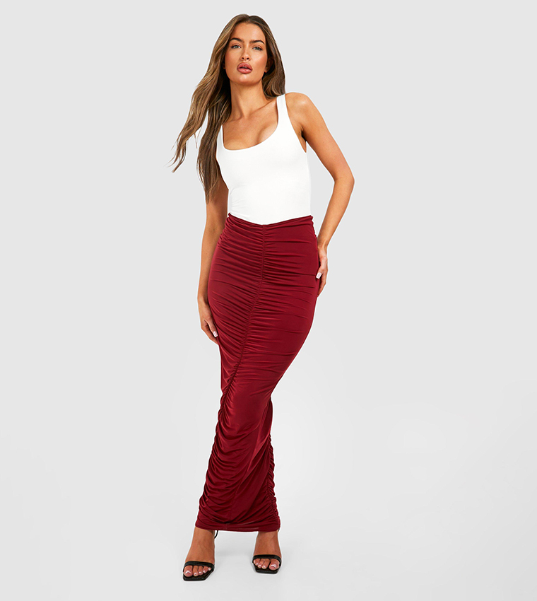 Buy Boohoo Ruched Maxi Skirt In Red 6thStreet Bahrain