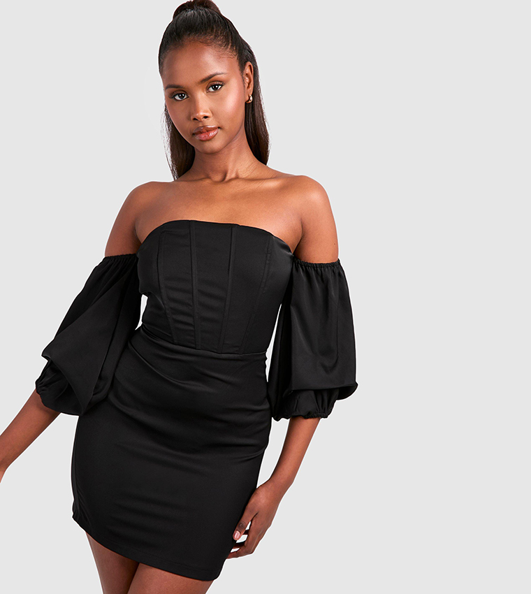 Buy Boohoo Corset Puff Sleeves Mini Dress In Black | 6thStreet UAE
