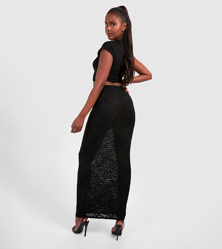 Buy Boohoo Zebra Devore Maxi Skirt In Black 6thStreet UAE