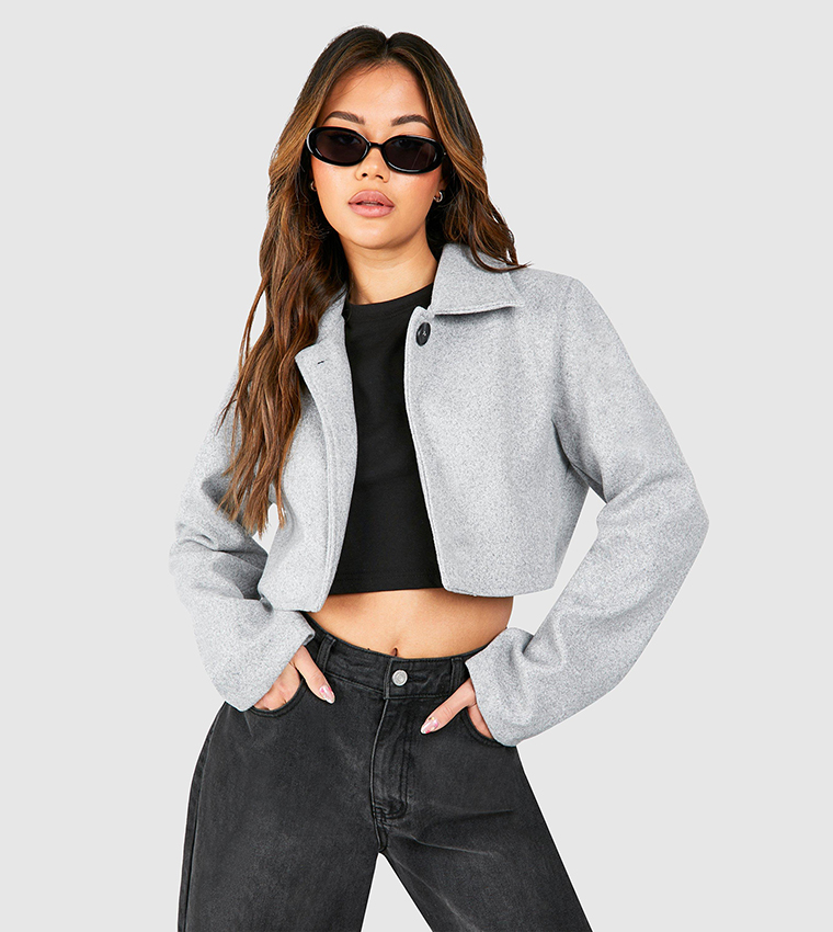 Grey cropped jackets best sale