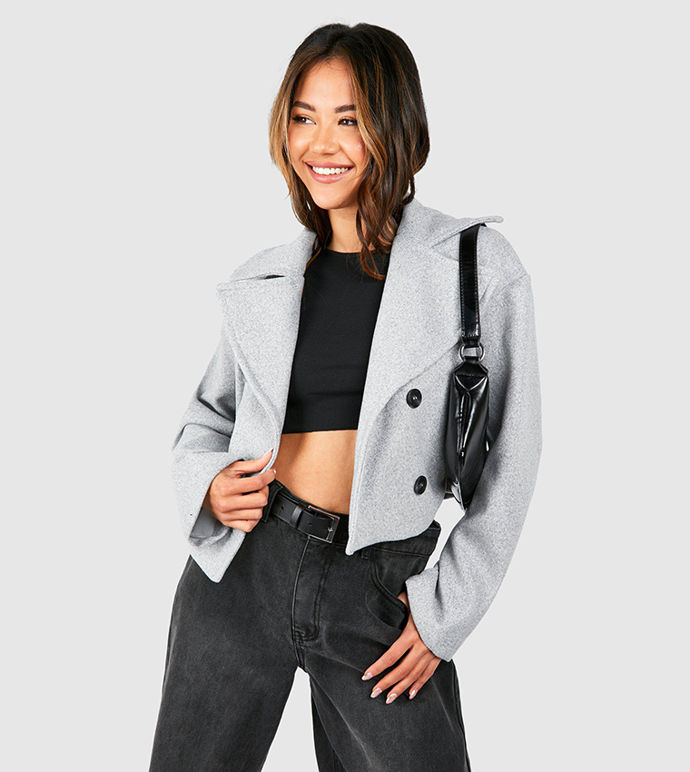 Grey cropped coat hotsell