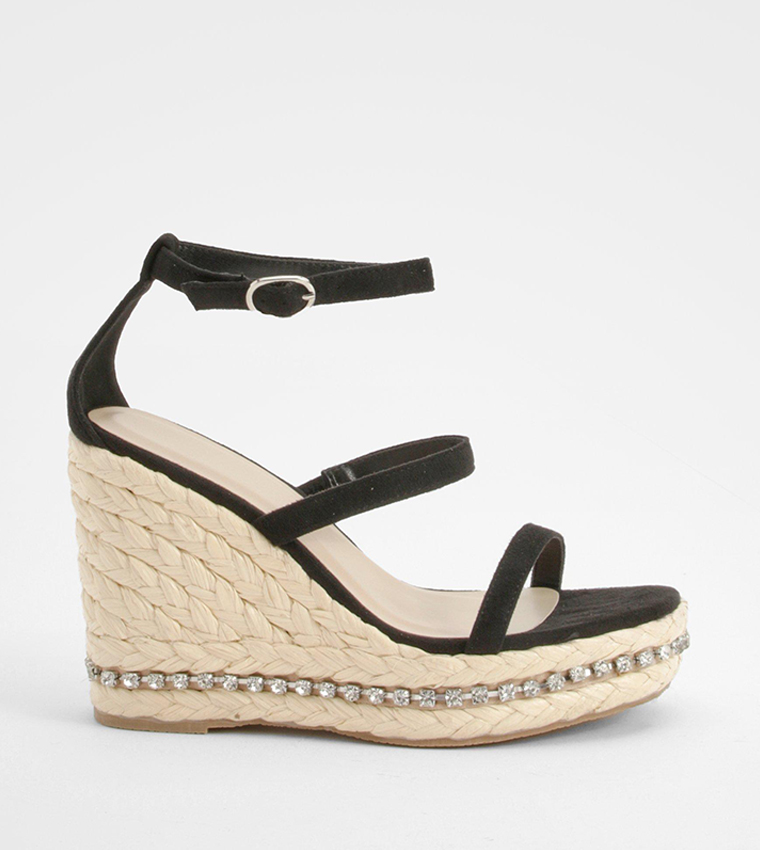 Buy Boohoo Double Strap Embellished Detail Espadrille Wedge