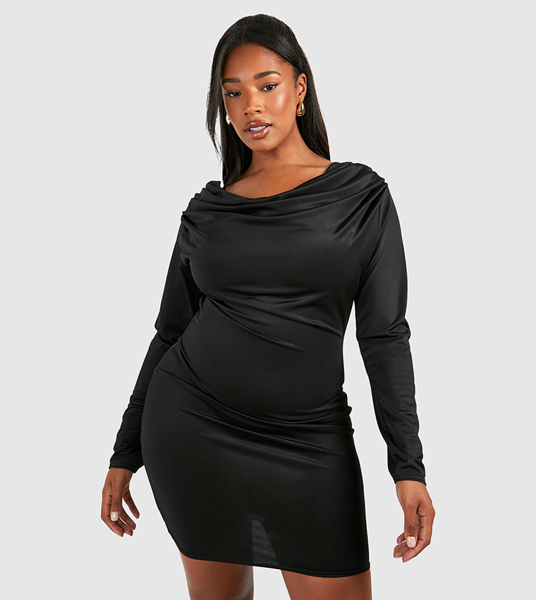 Cowl Neck Slinky Mini Dress
