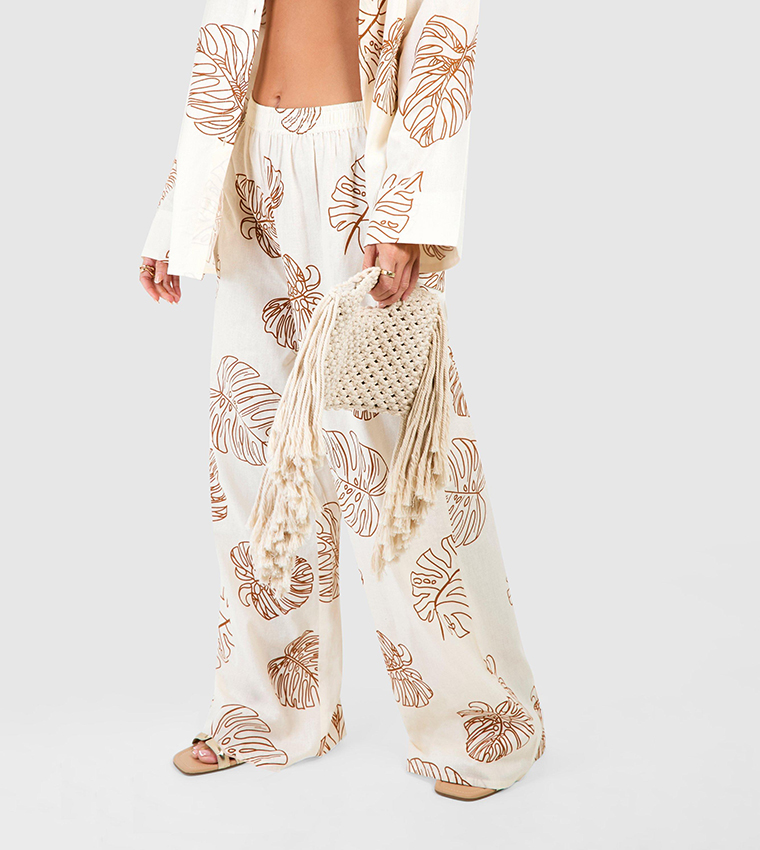 Tropical Linen Look Oversized Beach Trousers