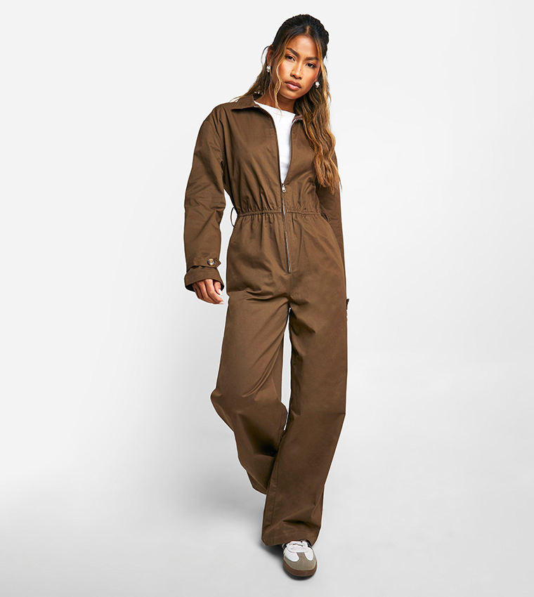 Cargo Woven Utility Zip Jumpsuit