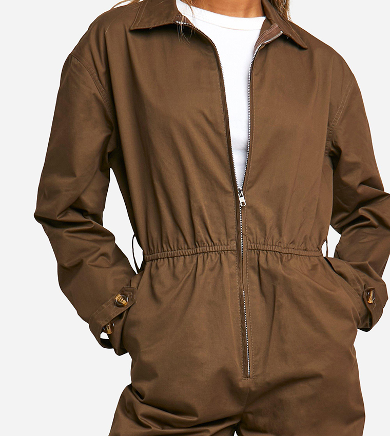 Cargo Woven Utility Zip Jumpsuit