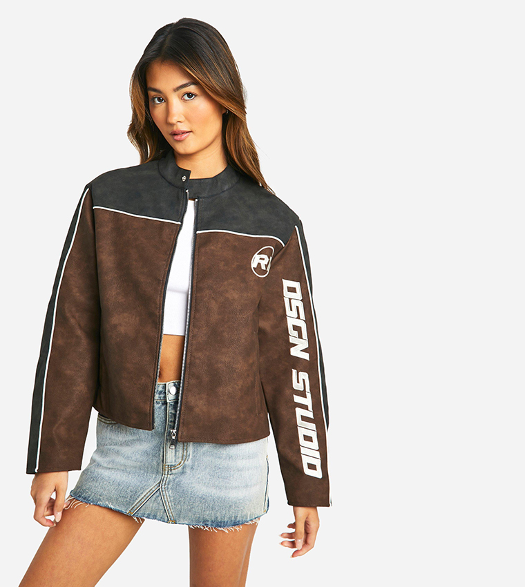 Faux leather fitted jacket best sale