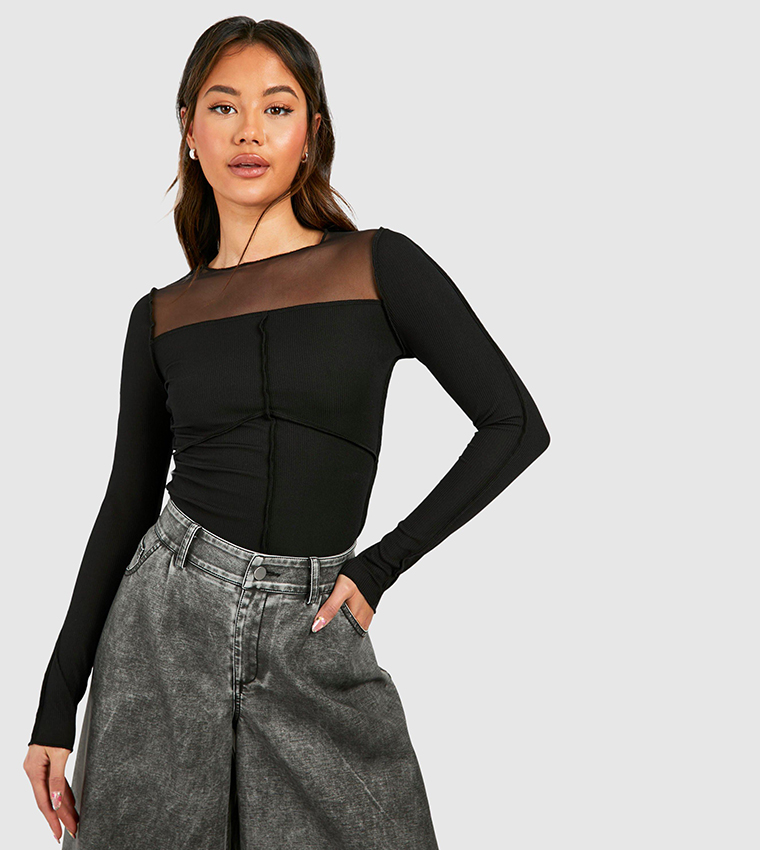 Buy Boohoo Seam Detail Mesh Top In Black