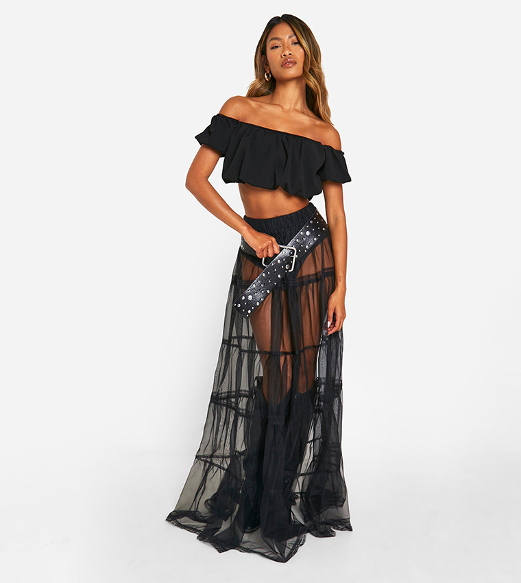 Buy Boohoo Tulle Lace Maxi Skirt In Black 6thStreet Bahrain