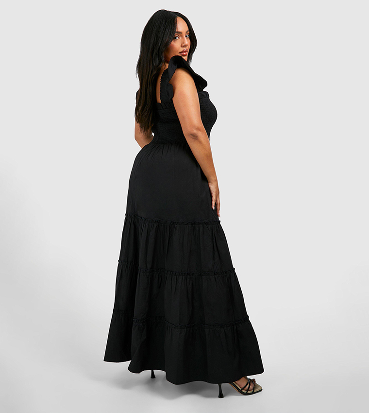 Cotton Frill Sleeves Maxi Smock Dress