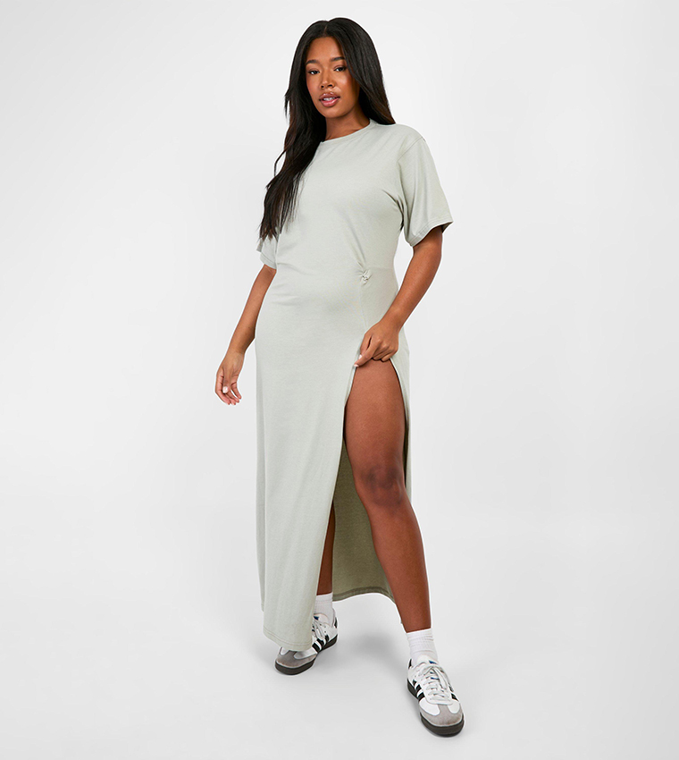 Knot Detail High Split T-Shirt Dress