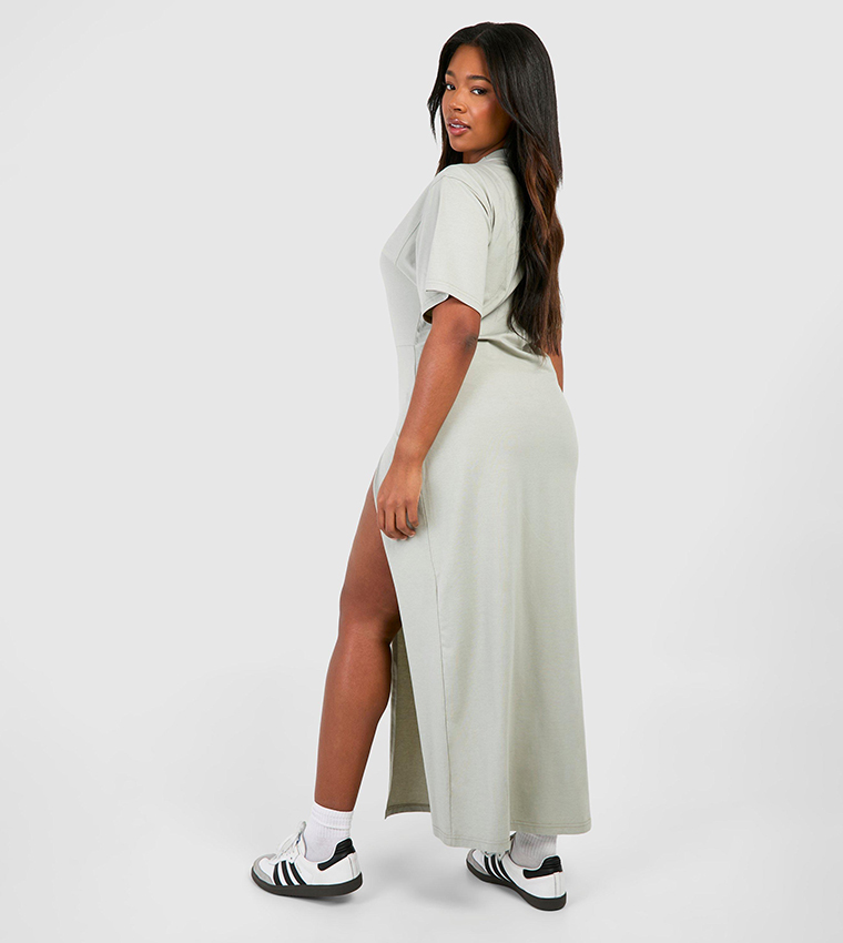 Knot Detail High Split T-Shirt Dress