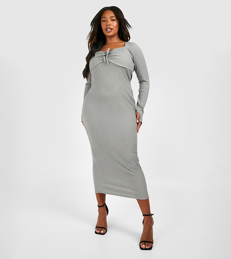 Textured Tie Detail Midaxi Dress