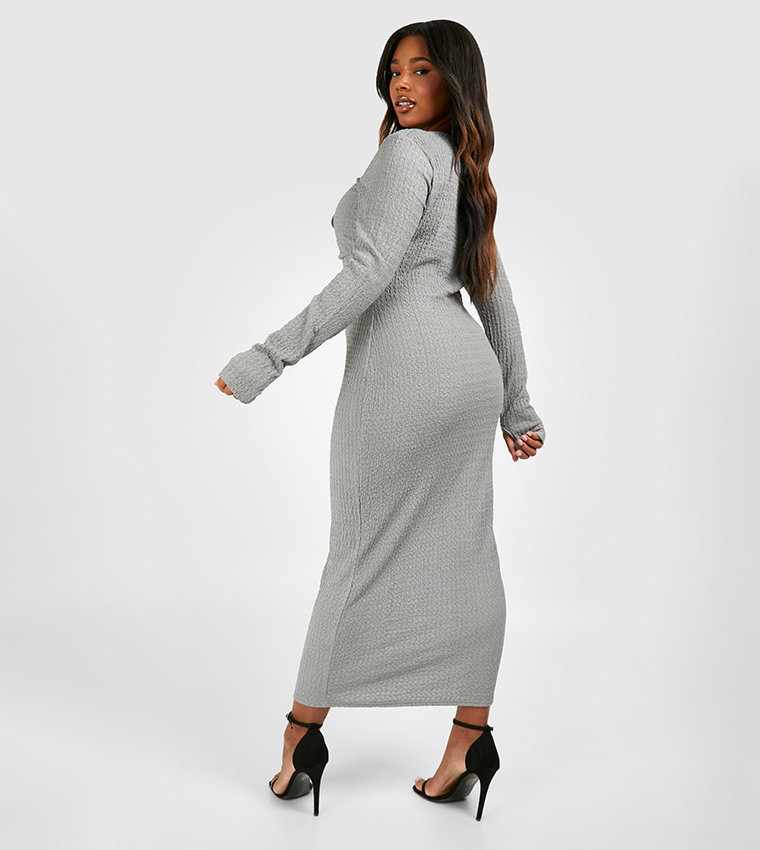 Textured Tie Detail Midaxi Dress