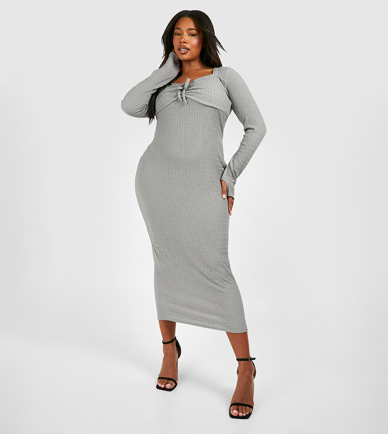 Textured Tie Detail Midaxi Dress
