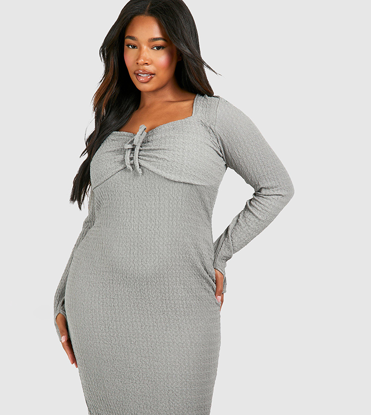 Textured Tie Detail Midaxi Dress
