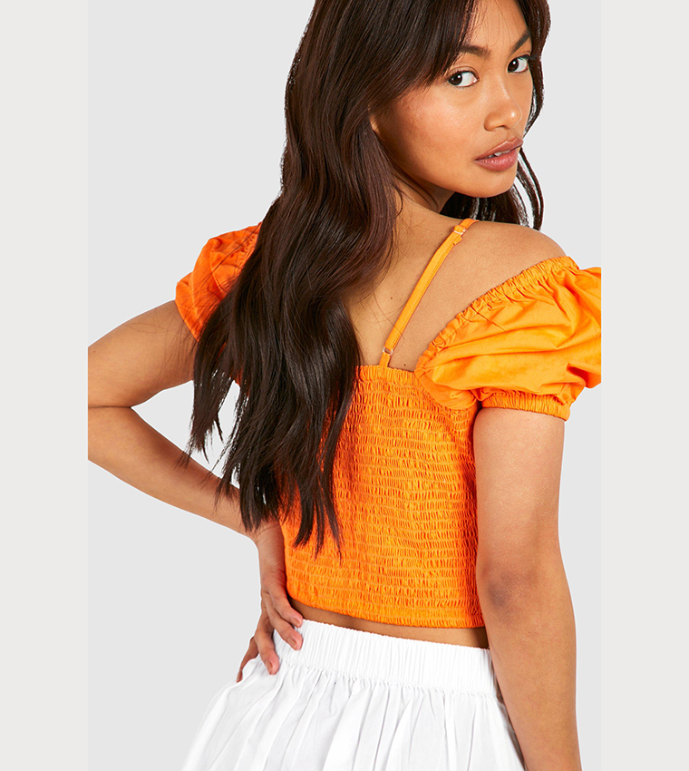 Cotton Poplin Puff Sleeves Corset Crop Top