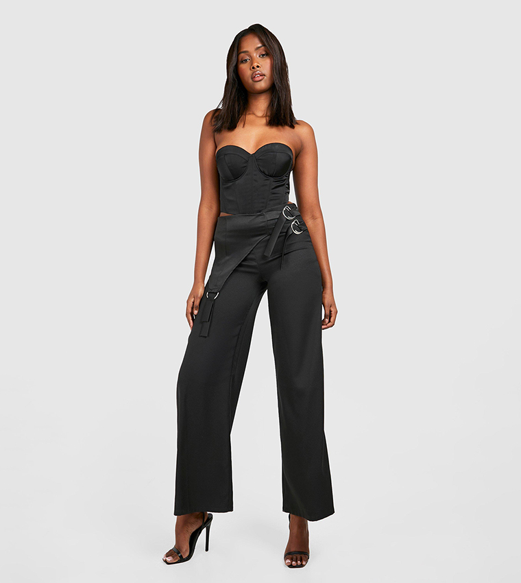 O Ring Waist Band Detail Satin Trousers