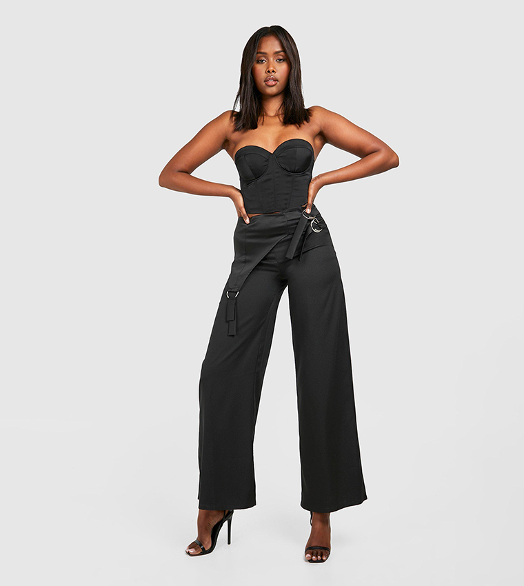 O Ring Waist Band Detail Satin Trousers