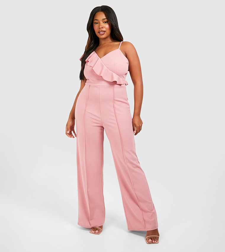 Plus Size Pink Jeans Jumpsuit Buy Boohoo Ruffle Detail Strappy