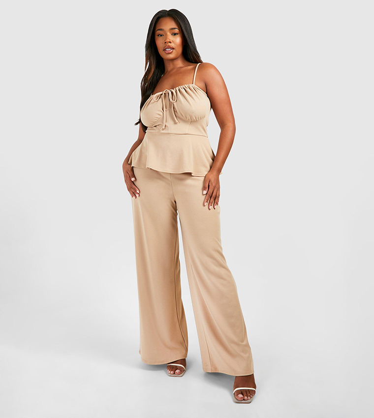 Buy Boohoo Peplum Wide Leg Jumpsuit In Beige 6thStreet UAE