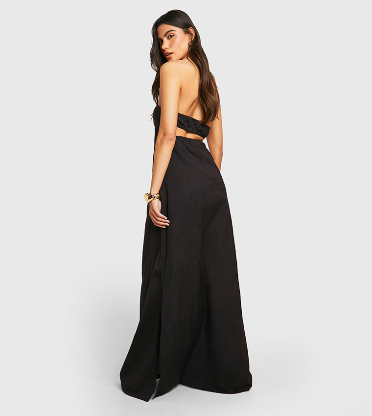Buy Boohoo Bandeau Linen Maxi Dress In Black | 6thStreet Saudi Arabia