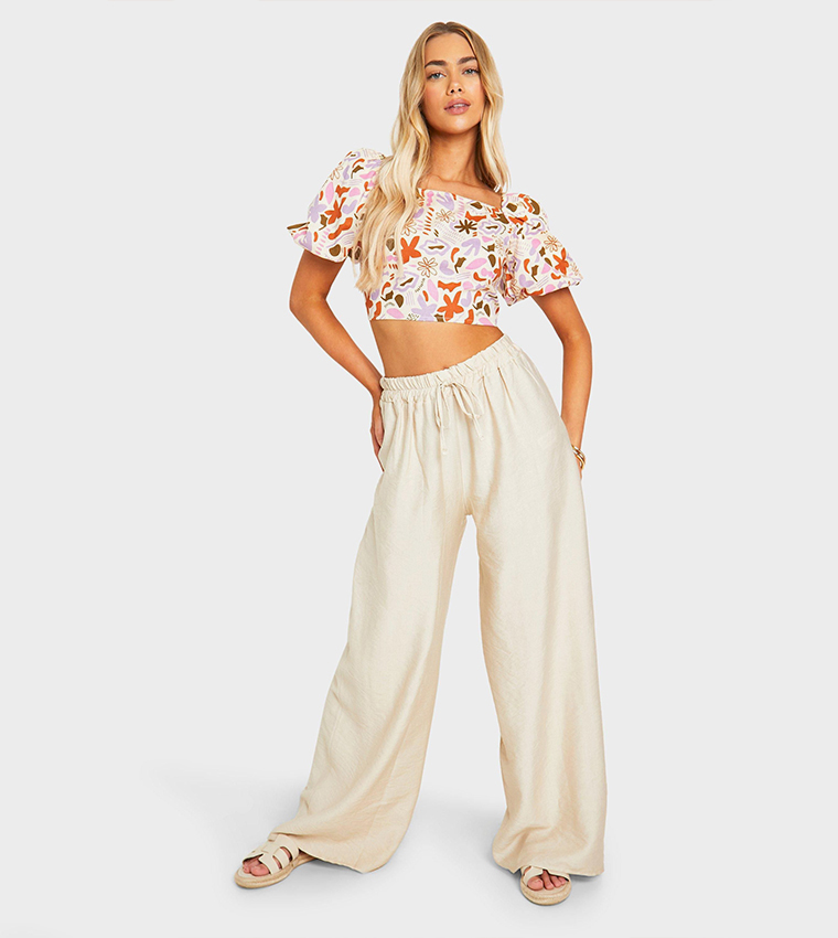 Puff Sleeves Printed Crop Top