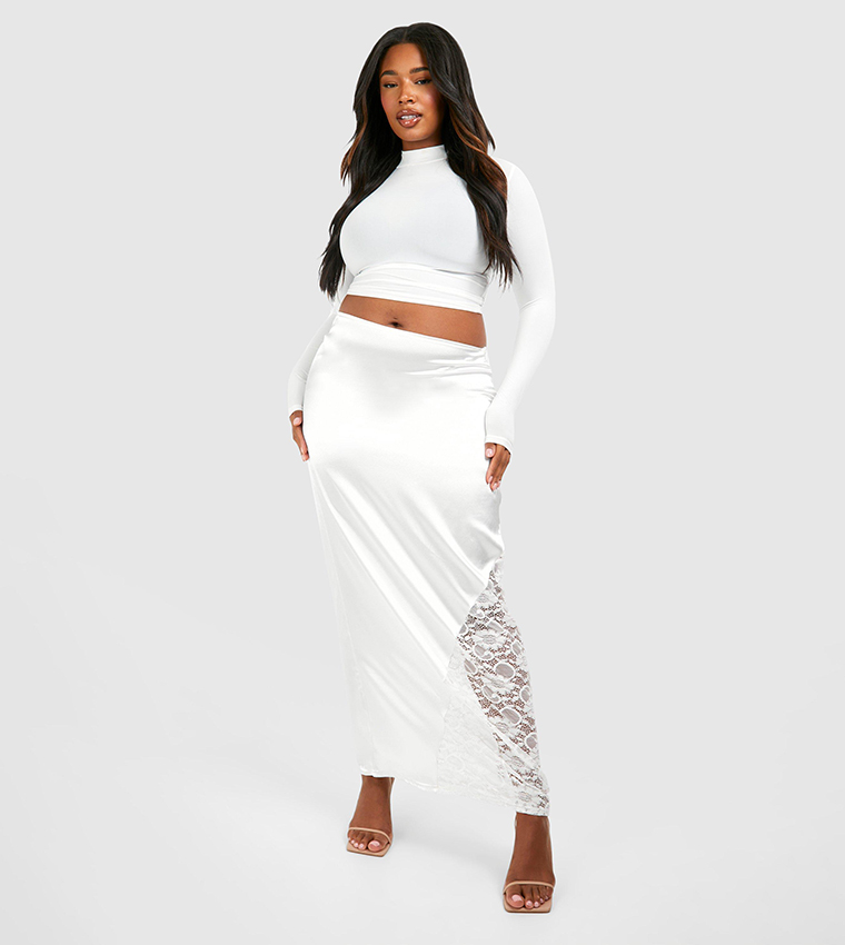 Lace Insert Satin Maxi Skirt