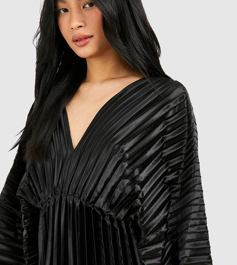 Petite Pleated Satin Batwing Mini Dress