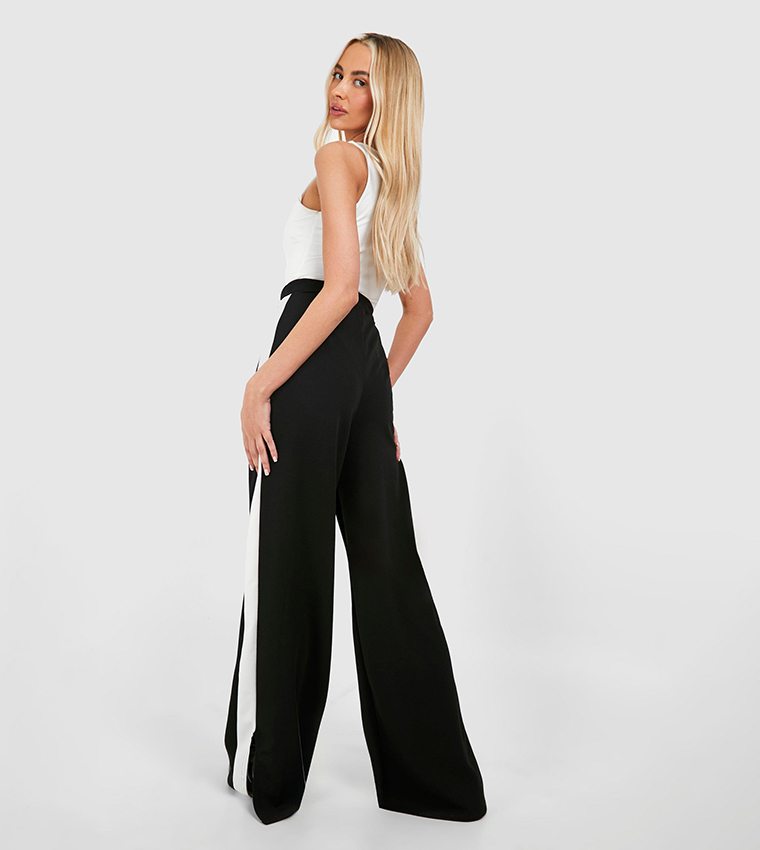 Tall Crepe Side Stripe Split Hem Trousers