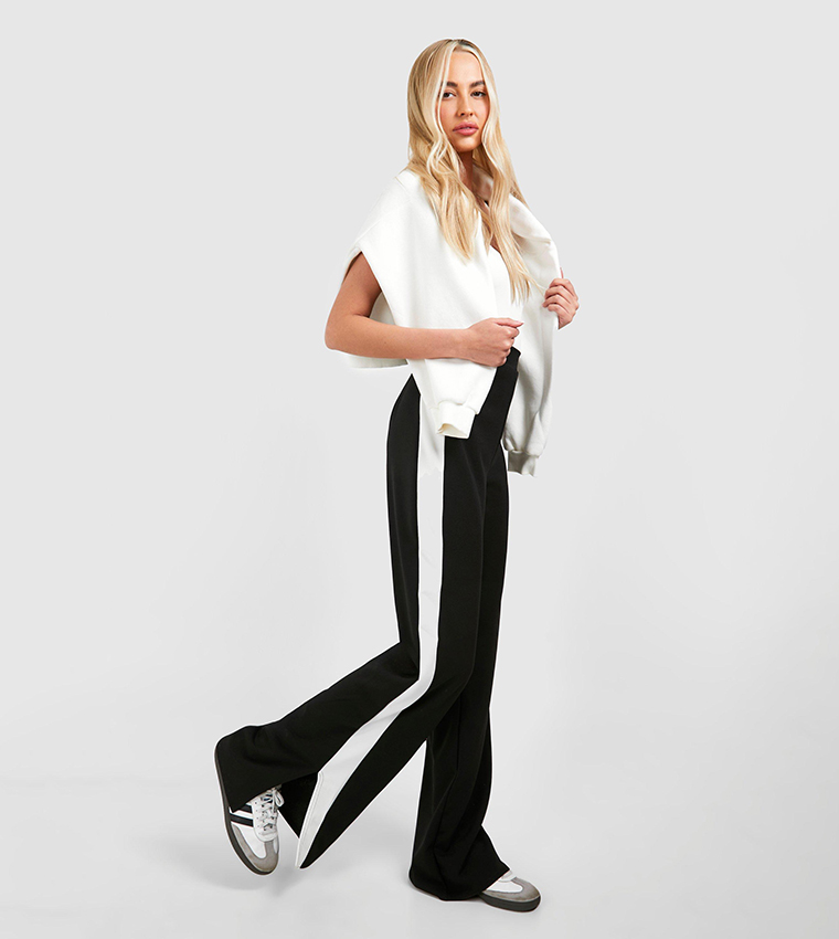 Tall Crepe Side Stripe Split Hem Trousers