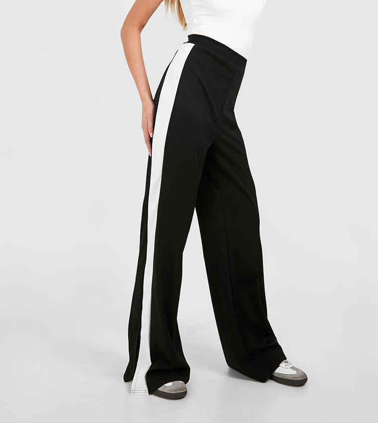 Tall Crepe Side Stripe Split Hem Trousers