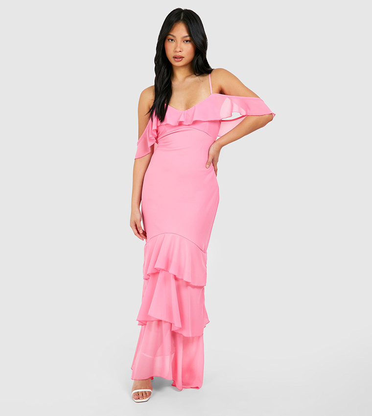 Cold shoulder chiffon maxi dress deals