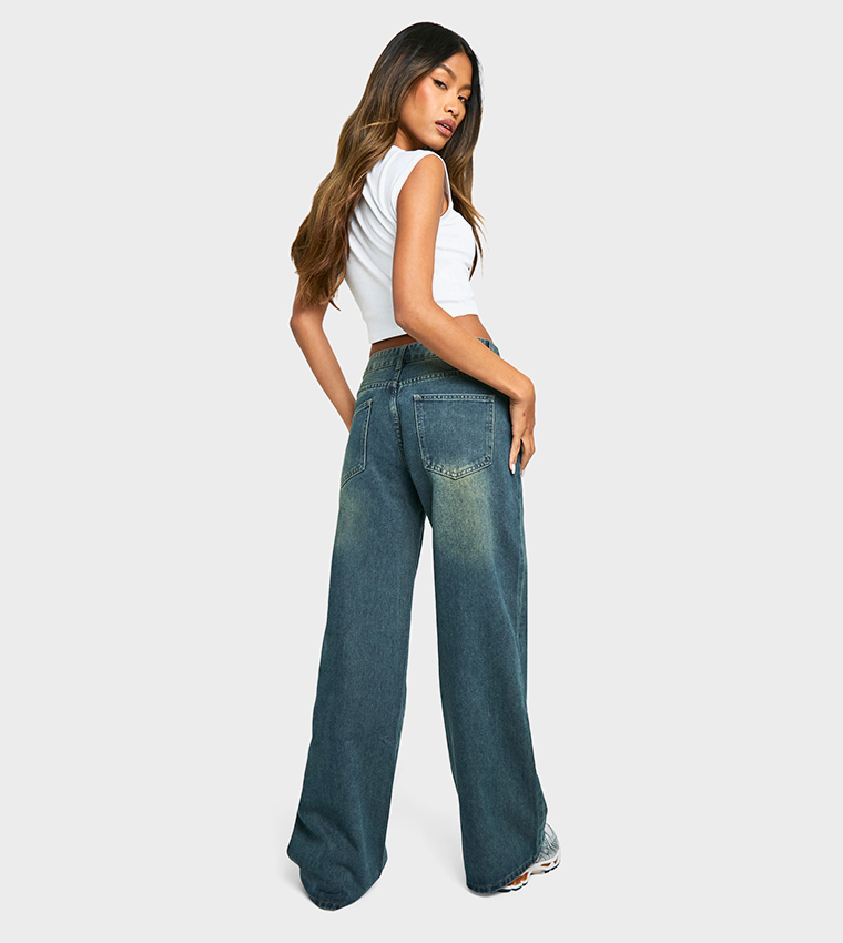 Buy Boohoo Low Rise Vintage Tint Baggy Boyfriend Jeans In Blue