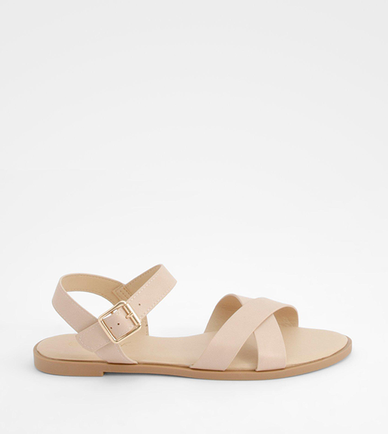 Buy Boohoo Wide Fit Crossover Flat Sandals In Nude 6thStreet