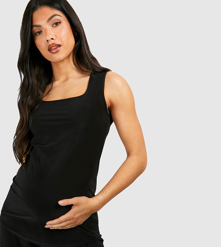 Solid Square Neck Maternity Top
