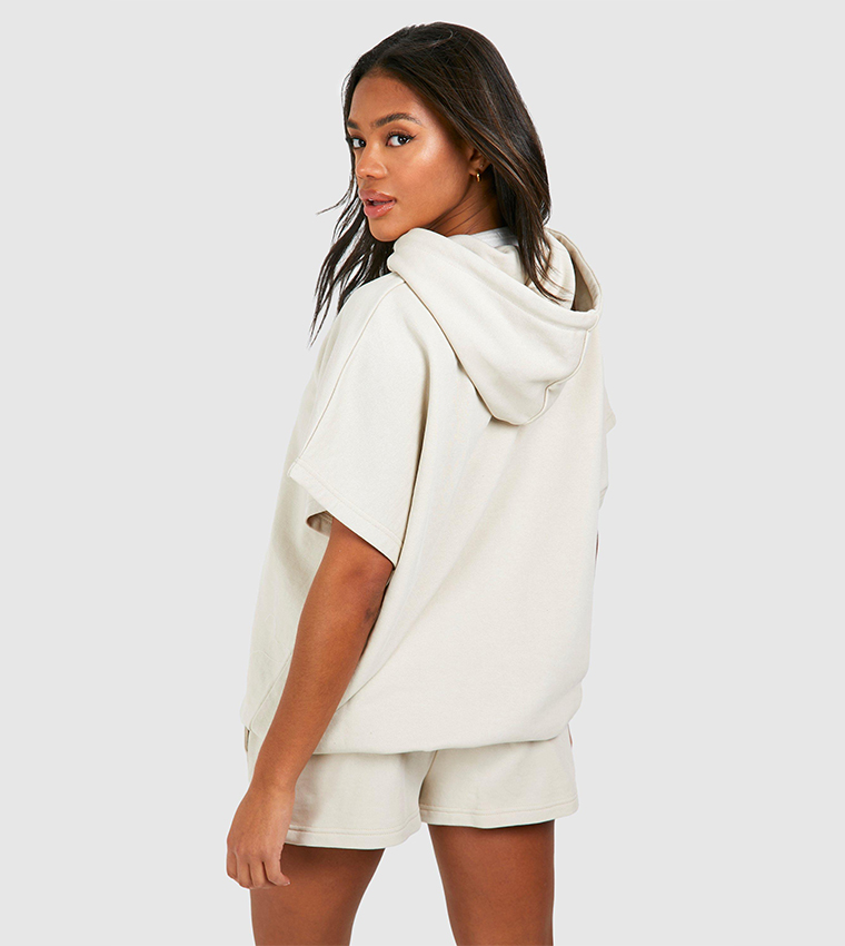 Buy Boohoo Solid Hoodie And Sweat Short Set In Off White