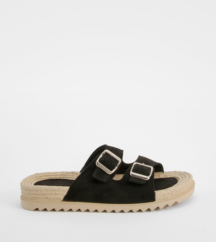 Buy Boohoo Double Strap Buckle Detail Espadrille Sandals In Black |  6thStreet Bahrain