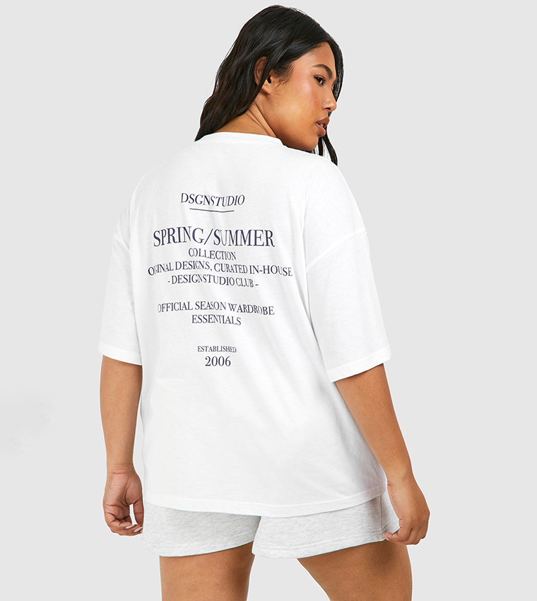 Buy Boohoo Curve Dsgn Studio Back Printed Oversized T Shirt In White ...